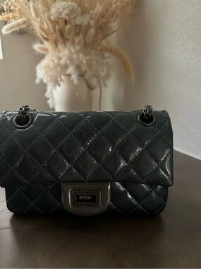 Chanel Quilted Patent Leather Shoulder Bag in Dark Green